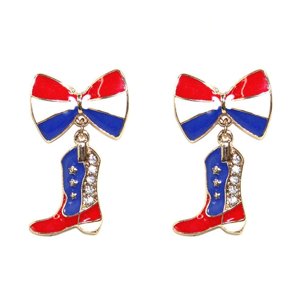 CE1103 American Themed Cowboy Bow Earrings - MiMi Wholesale