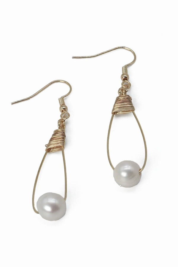 CE3186 Wire Wrapped Dangle Pearl Earrings - MiMi Wholesale