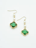 CE3197 Clover With Pearls Dangle Earrings - MiMi Wholesale