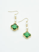 CE3197 Clover With Pearls Dangle Earrings - MiMi Wholesale