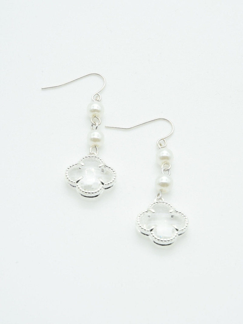 CE3197 Clover With Pearls Dangle Earrings - MiMi Wholesale