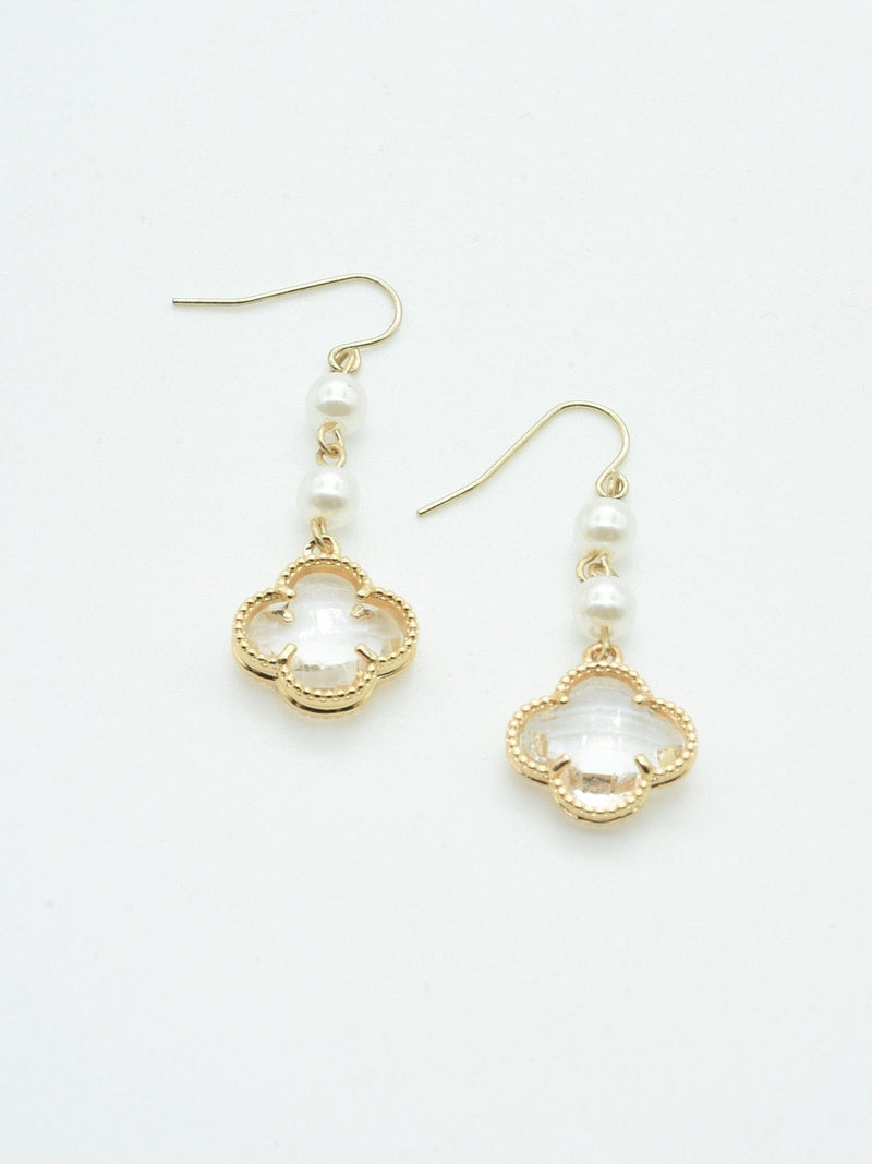 CE3197 Clover With Pearls Dangle Earrings - MiMi Wholesale