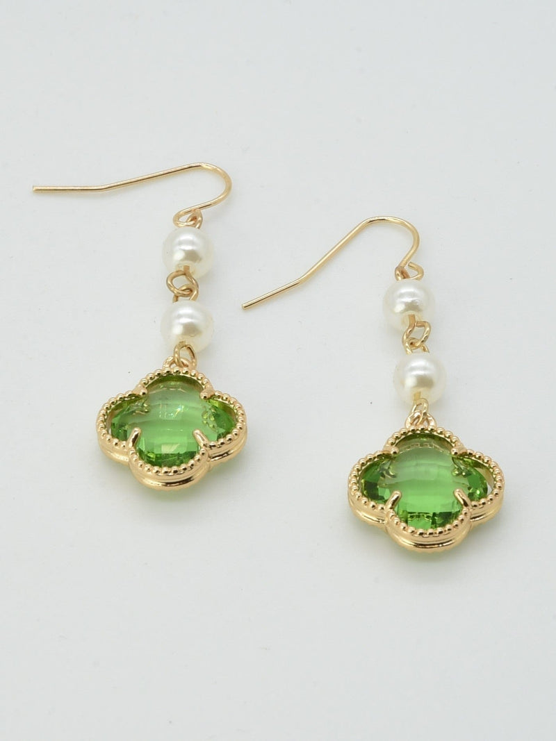 CE3197 Clover With Pearls Dangle Earrings - MiMi Wholesale