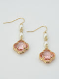 CE3197 Clover With Pearls Dangle Earrings - MiMi Wholesale