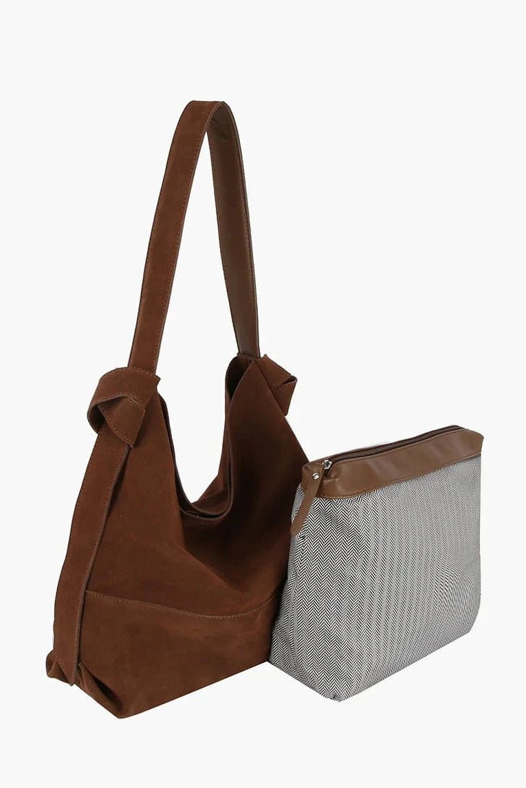 CJF116 Real Genuine Suede 2 in 1 Hobo Bag With Pouch - MiMi Wholesale