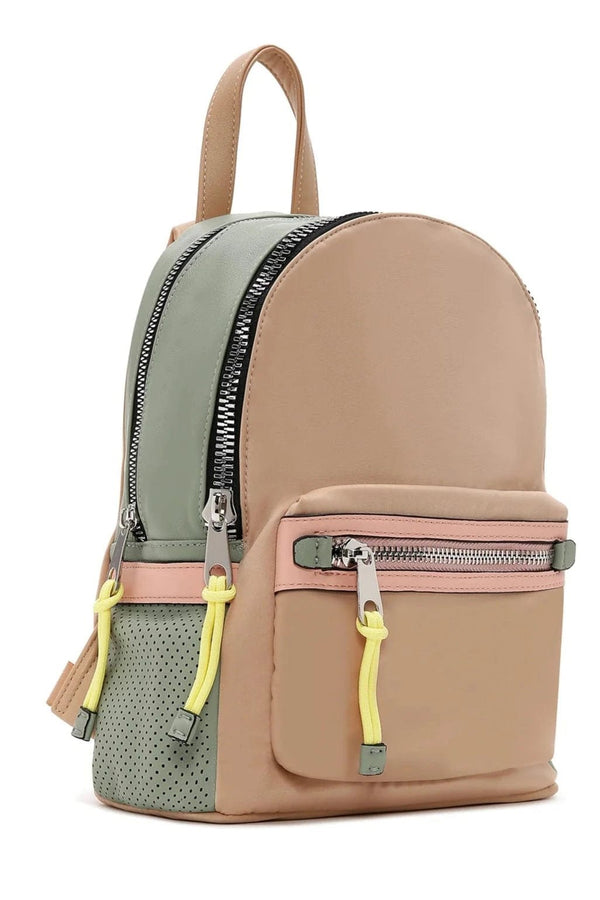 CJF133 Goldie Colorblock Double Zip Backpack - MiMi Wholesale