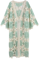 CLC410085 Violet Flower Crochet Kimono - MiMi Wholesale