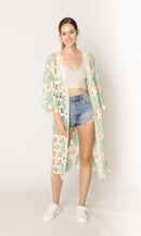 CLC410085 Violet Flower Crochet Kimono - MiMi Wholesale