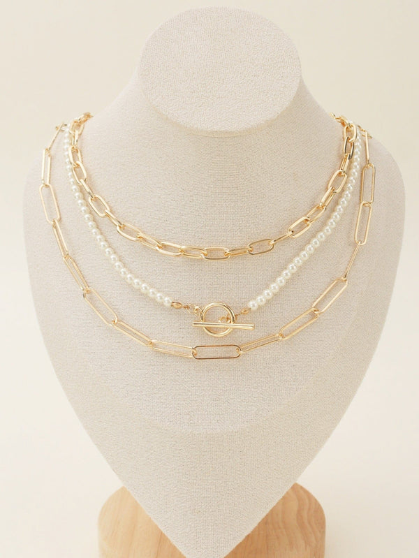 CN4261 Multi Pearl Toggle Chain Necklace Set - MiMi Wholesale
