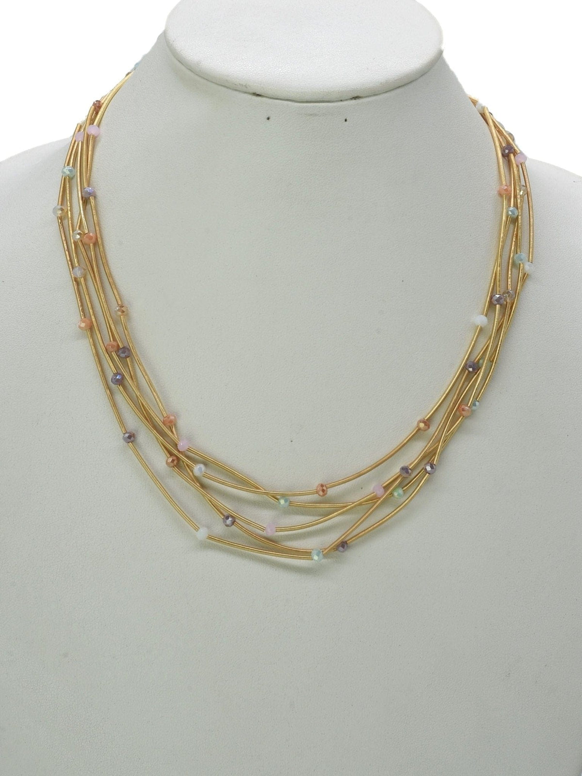 CN4325 Glass Bead Multi Strand Necklace - MiMi Wholesale