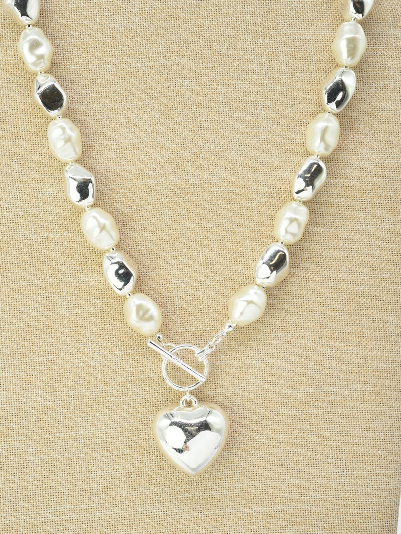 CN4359 CCB Pearl Necklace With Puffy Heart - MiMi Wholesale