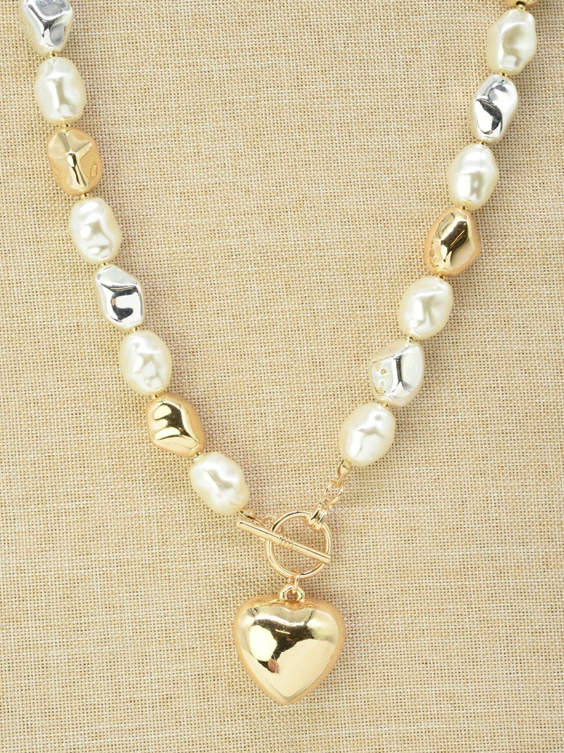 CN4359 CCB Pearl Necklace With Puffy Heart - MiMi Wholesale