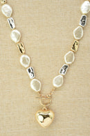 CN4360 CCB Pearl Bead Necklace With Puffy Heart - MiMi Wholesale