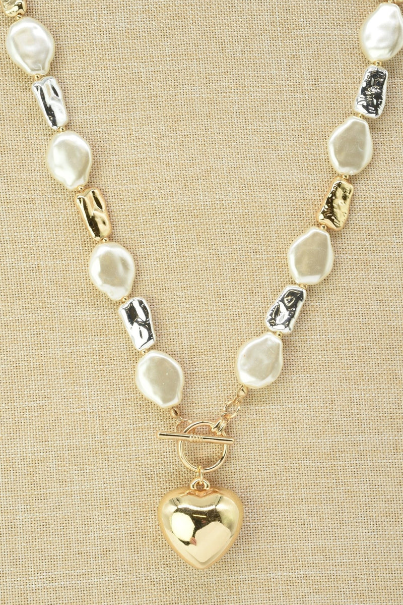CN4360 CCB Pearl Bead Necklace With Puffy Heart - MiMi Wholesale