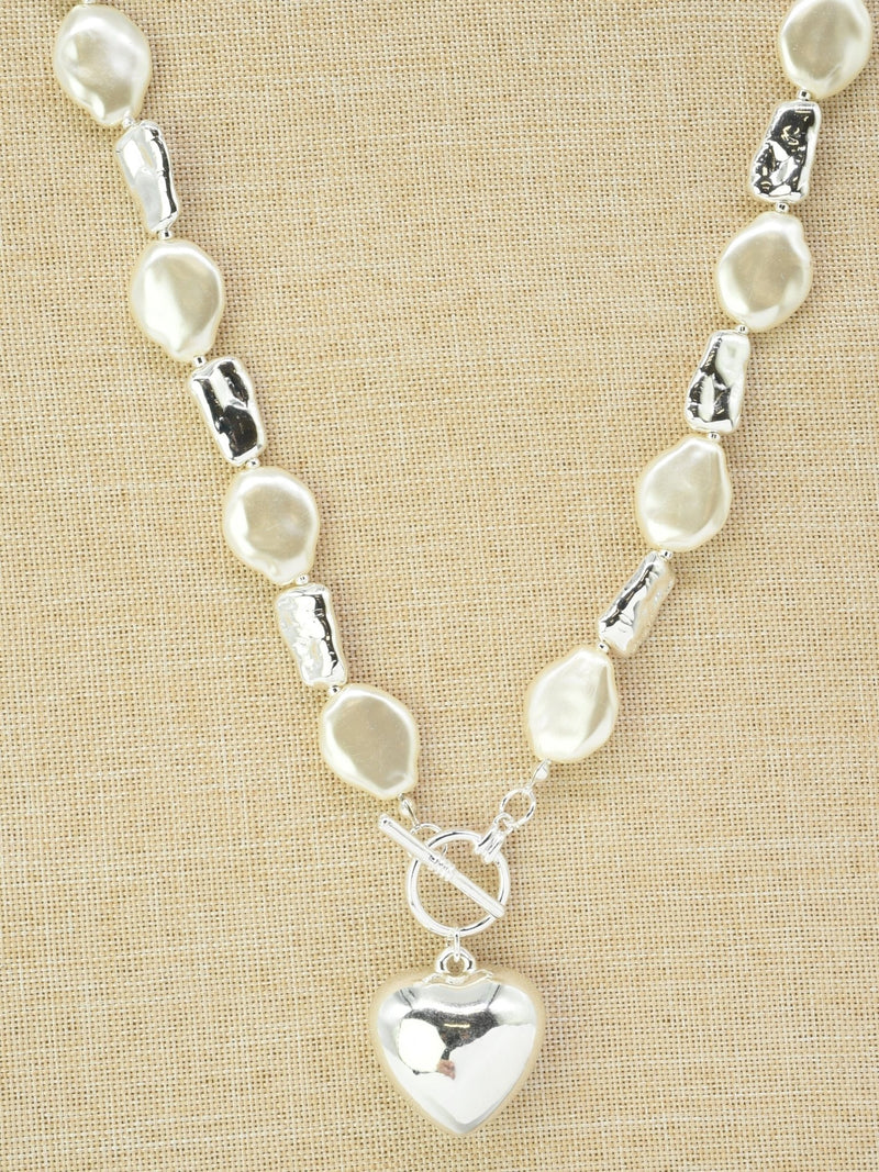 CN4360 CCB Pearl Bead Necklace With Puffy Heart - MiMi Wholesale