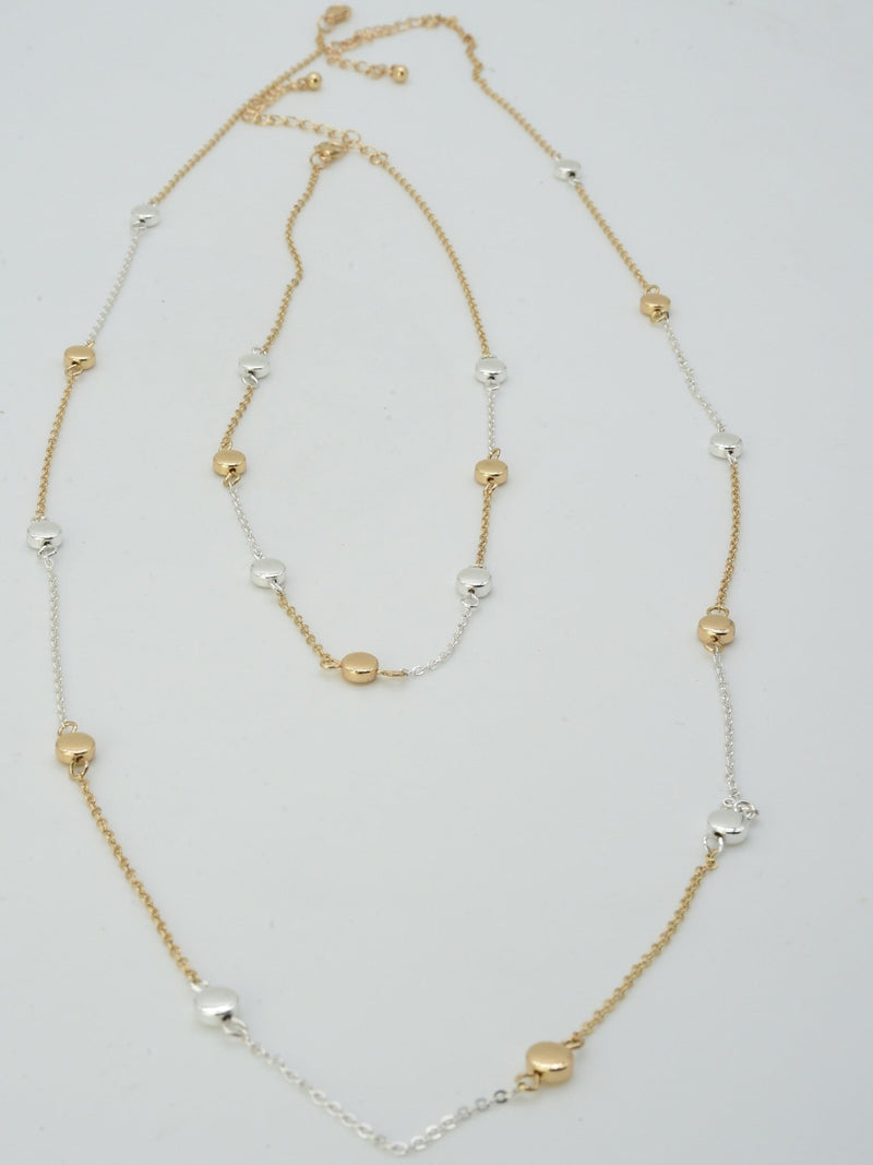 CN4394 Round Station Long 2 Piece Necklace - MiMi Wholesale