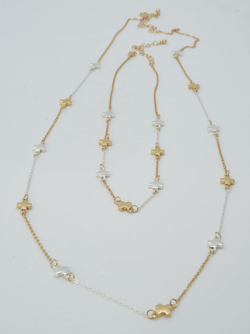 CN4398 Cross Station 2 Piece Long Necklace - MiMi Wholesale