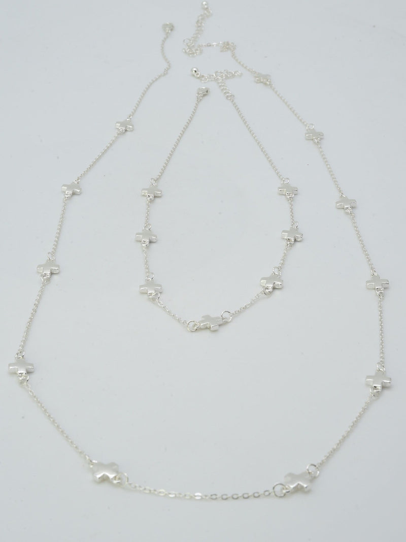 CN4398 Cross Station 2 Piece Long Necklace - MiMi Wholesale