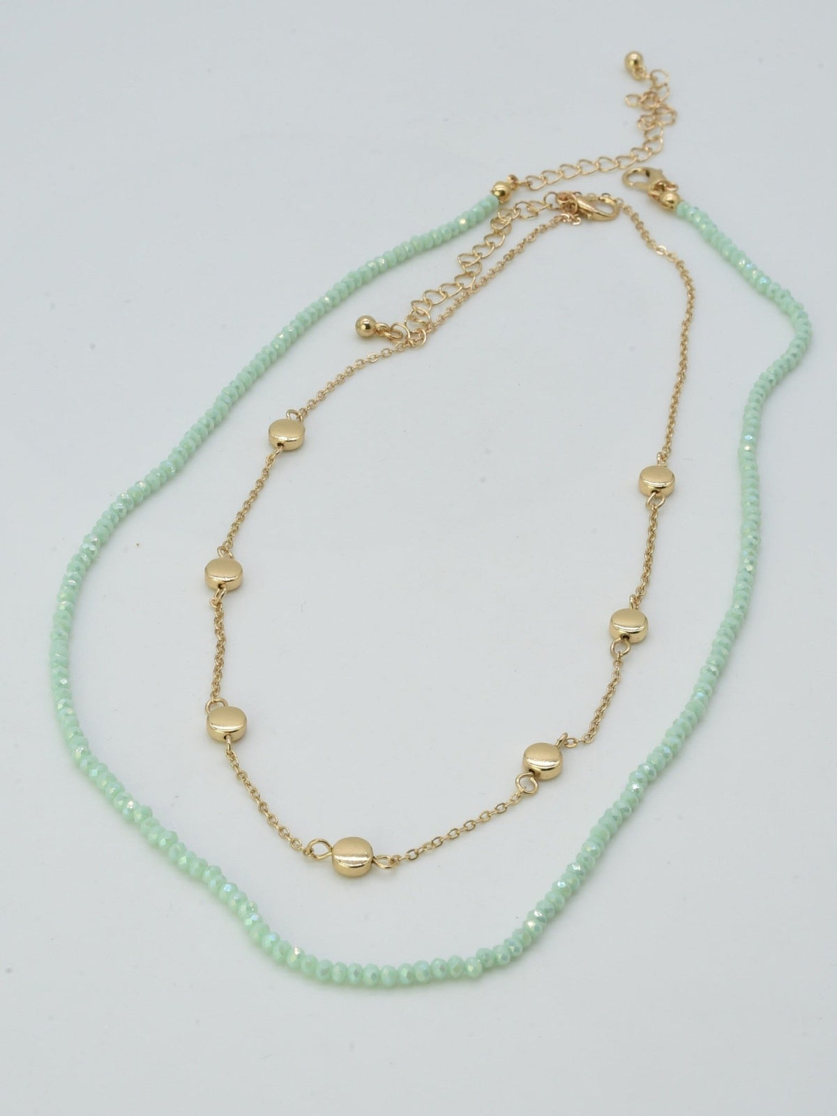 CN4404 2 Piece Chain and Glass Bead Necklace - MiMi Wholesale