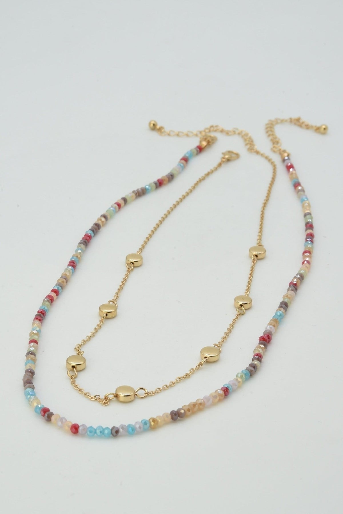 CN4404 2 Piece Chain and Glass Bead Necklace - MiMi Wholesale