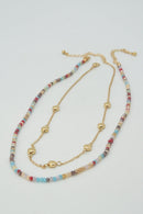 CN4404 2 Piece Chain and Glass Bead Necklace - MiMi Wholesale