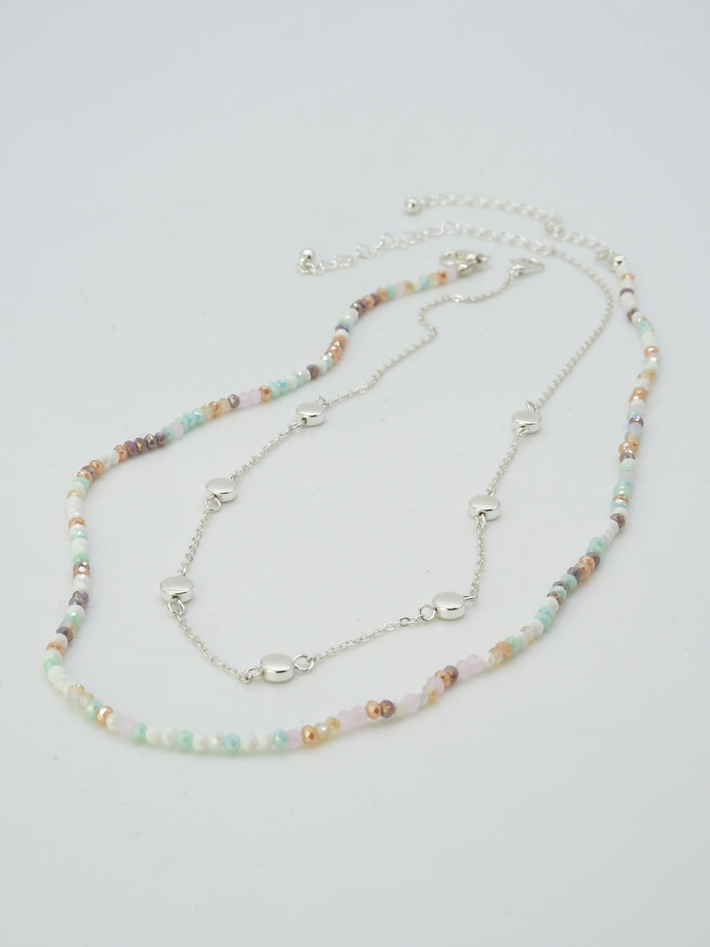 CN4404 2 Piece Chain and Glass Bead Necklace - MiMi Wholesale