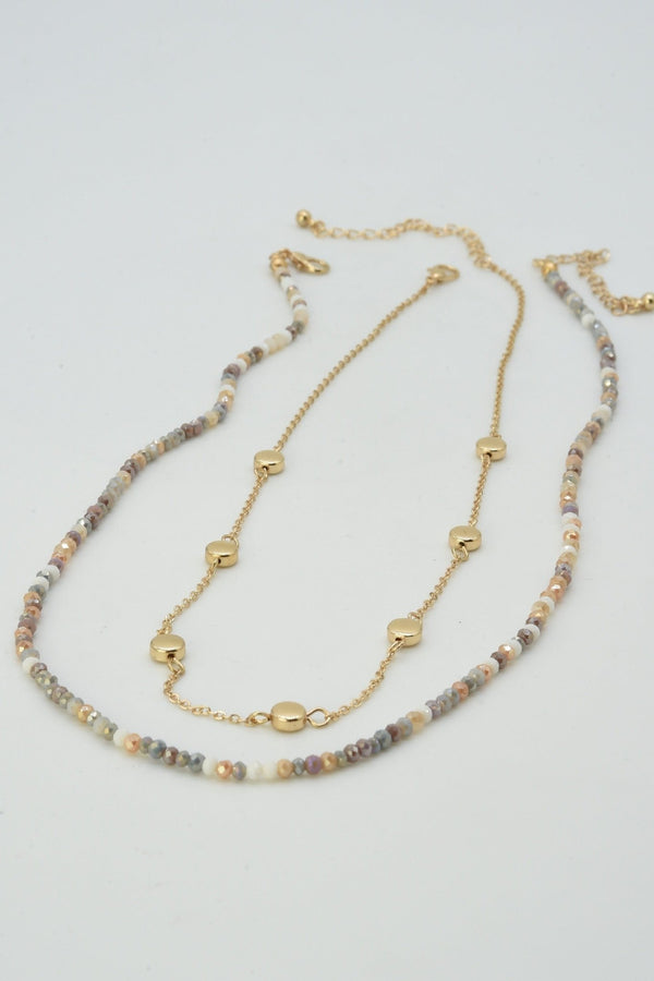 CN4404 2 Piece Chain and Glass Bead Necklace - MiMi Wholesale