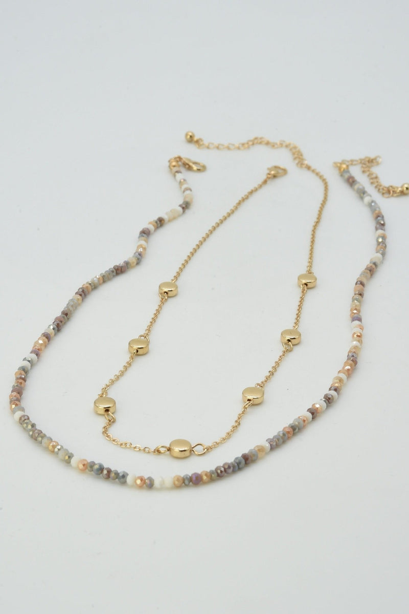 CN4404 2 Piece Chain and Glass Bead Necklace - MiMi Wholesale