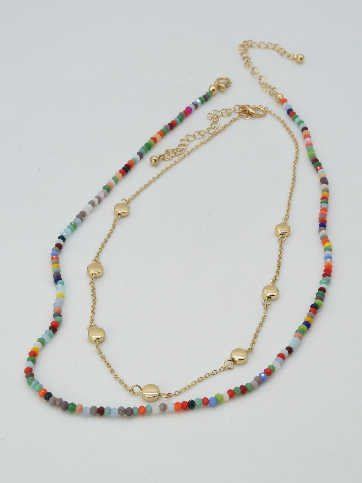 CN4404 2 Piece Chain and Glass Bead Necklace - MiMi Wholesale