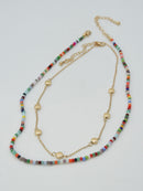 CN4404 2 Piece Chain and Glass Bead Necklace - MiMi Wholesale