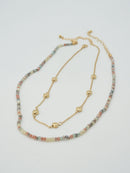 CN4404 2 Piece Chain and Glass Bead Necklace - MiMi Wholesale