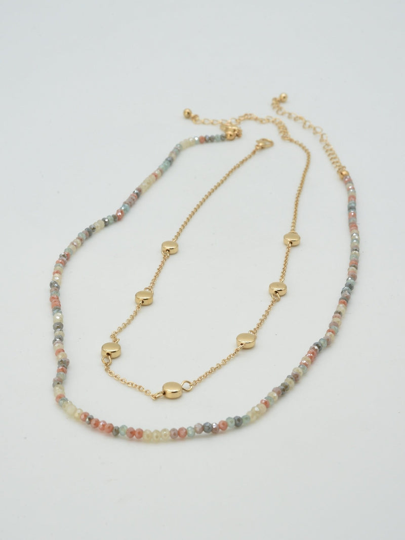 CN4404 2 Piece Chain and Glass Bead Necklace - MiMi Wholesale