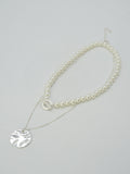 CN4411 2 Piece Pearl and Round Pendant Necklace - MiMi Wholesale