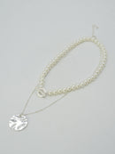 CN4411 2 Piece Pearl and Round Pendant Necklace - MiMi Wholesale