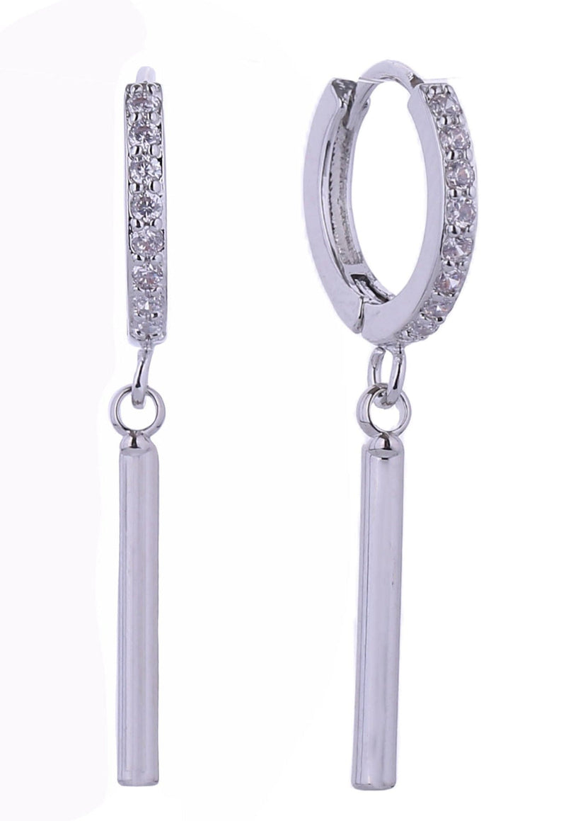 DJE310689 14K Drop Bar Pave CZ Huggie Earrings - MiMi Wholesale