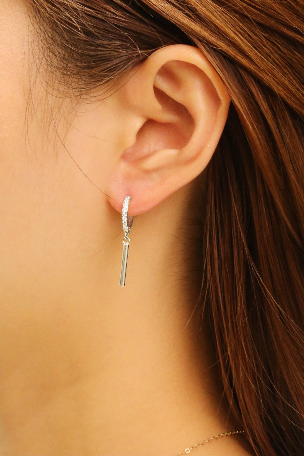 DJE310689 14K Drop Bar Pave CZ Huggie Earrings - MiMi Wholesale