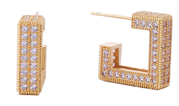 DJE310698 14K Geometric Pave CZ Post Earrings - MiMi Wholesale