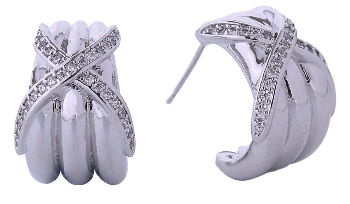 DJE310701 14K Crossover Pave CZ Post Earrings - MiMi Wholesale