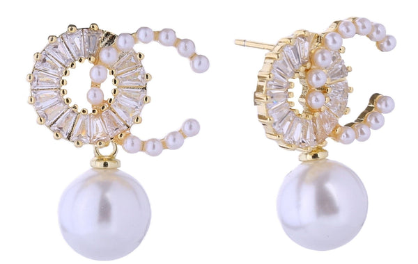 DJE310710 14K O-C Pearl Drop Post Earrings - MiMi Wholesale