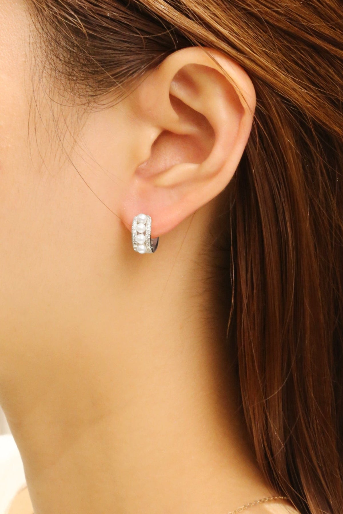 DJE310711 14K Pearl Eternity Huggie Earrings - MiMi Wholesale