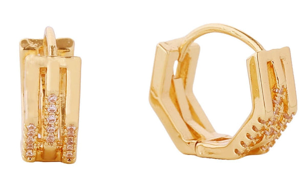 DJE310719 14K Duo Octagon Huggie Earrings - MiMi Wholesale