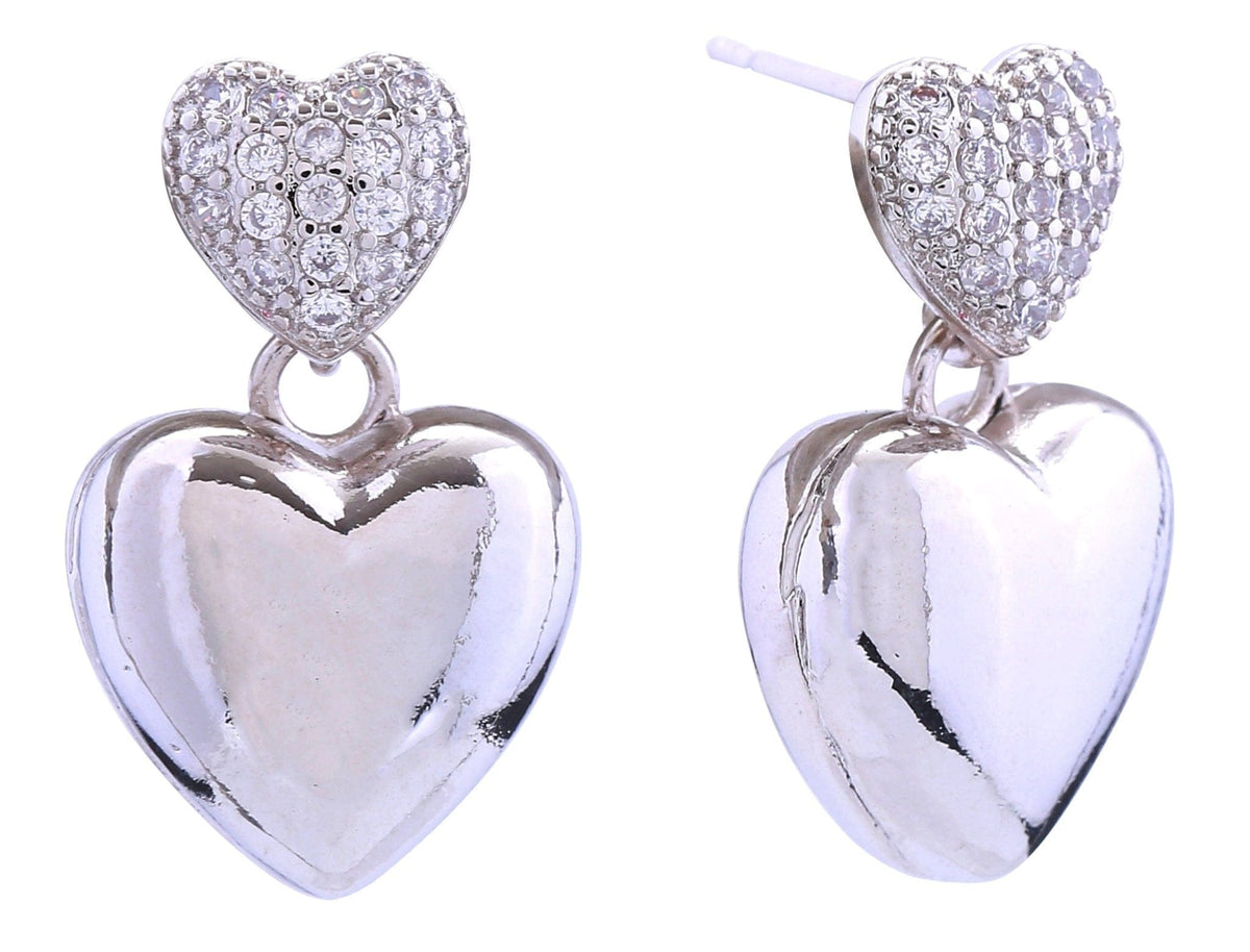 DJE310803 14K Double Heart Pave Post Earrings - MiMi Wholesale