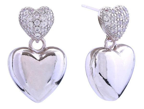 DJE310803 14K Double Heart Pave Post Earrings - MiMi Wholesale