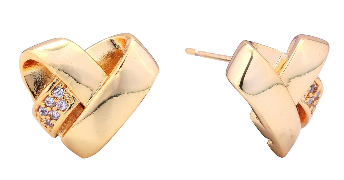 DJE310804 14K Broken Heart Pave CZ Post Earrings - MiMi Wholesale