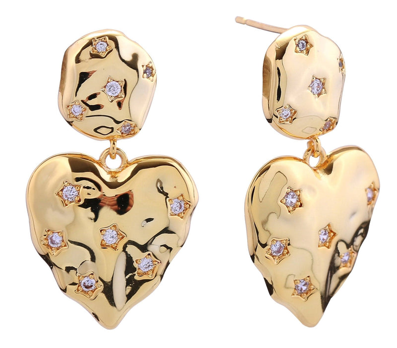 DJE310808 14K Crinkle Heart Pave CZ Post Earrings - MiMi Wholesale