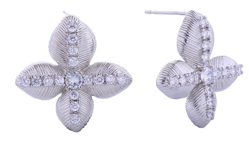 DJE310826 14K Lucky Clover Pave CZ Post Earrings - MiMi Wholesale