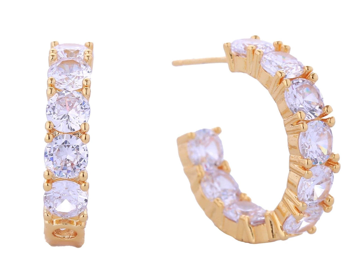DJE310832 14K Metro Hoop Pave CZ Post Earrings - MiMi Wholesale