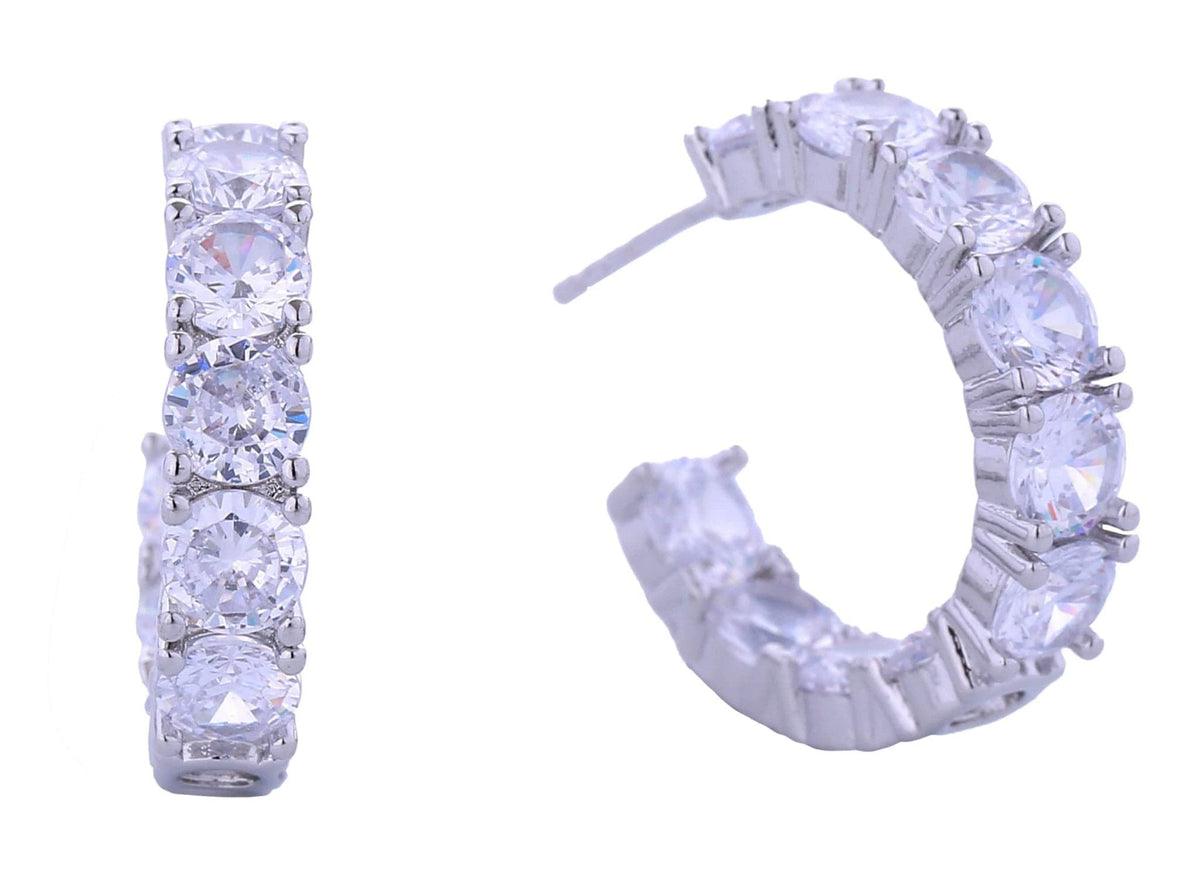 DJE310832 14K Metro Hoop Pave CZ Post Earrings - MiMi Wholesale