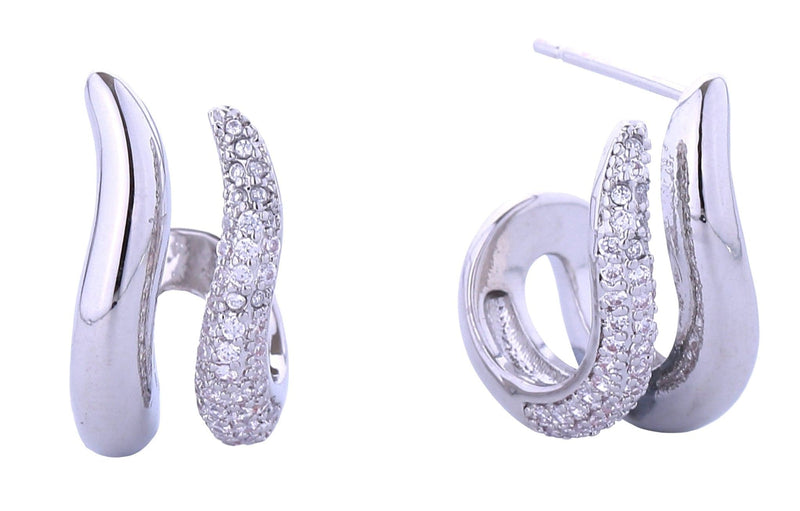 DJE310838 14K Twin Hoop Pave CZ Post Earrings - MiMi Wholesale