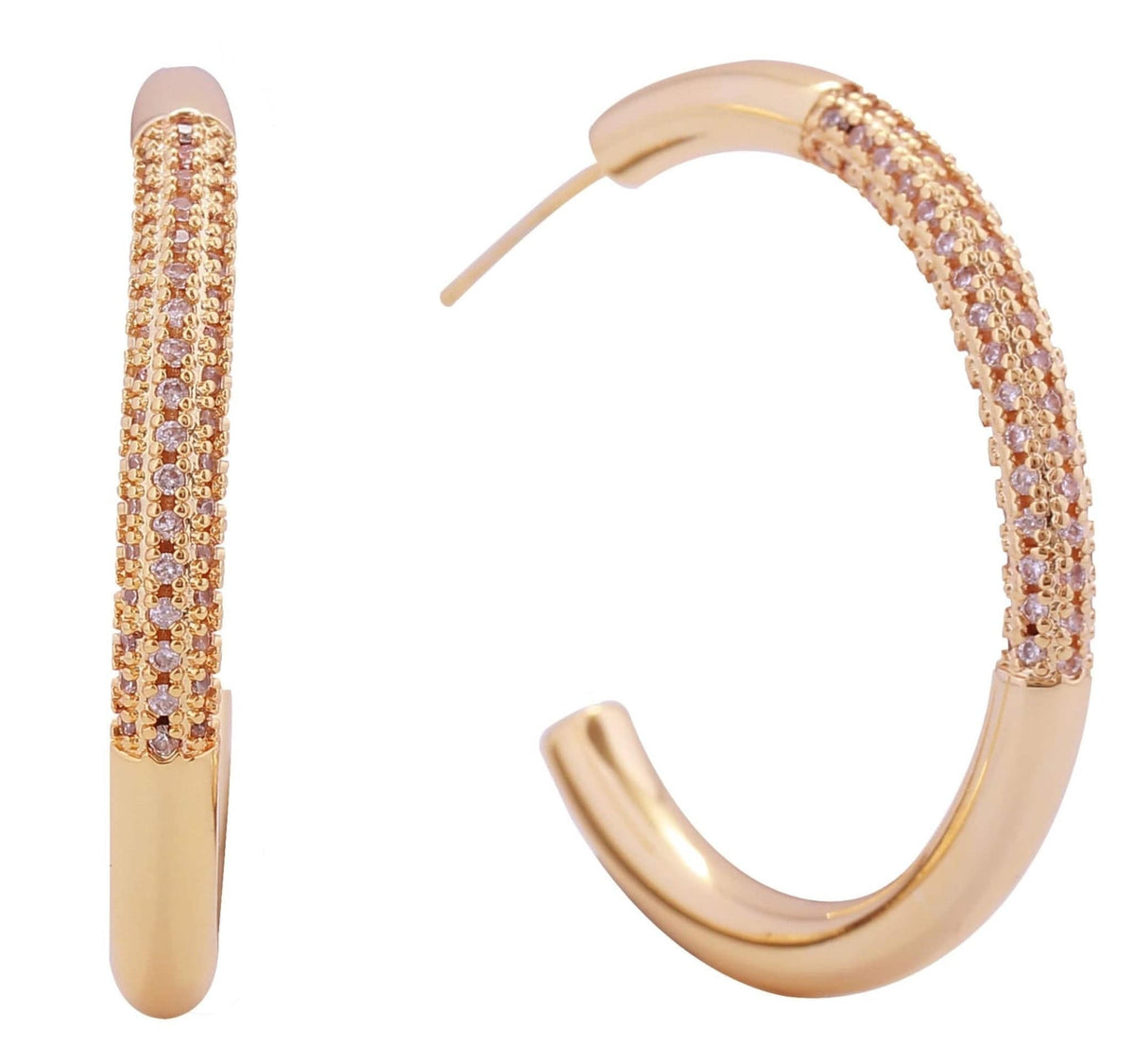 DJE310843 14K Favoring Pave CZ Hoop Post Earrings - MiMi Wholesale